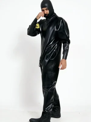 Latex Mens Heavy Duty Brand Name Hooded Drysuit Diving Suit Catsuit