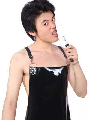 Latex Mens Long Apron with Harness Straps