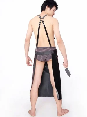 Latex Mens Long Apron with Harness Straps