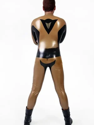 Latex Mens Metallic Gold & Black Brand Name MotoGP Biker Suit Catsuit Latex Mens Metallic Gold & Black Brand Name MotoGP Biker Suit Catsuit