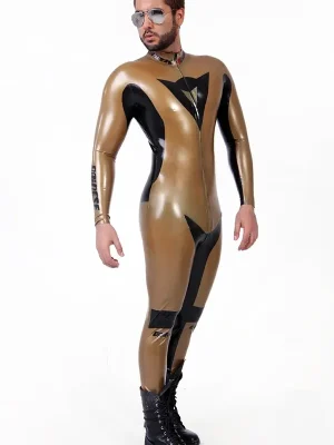 Latex Mens Metallic Gold & Black Brand Name MotoGP Biker Suit Catsuit Latex Mens Metallic Gold & Black Brand Name MotoGP Biker Suit Catsuit