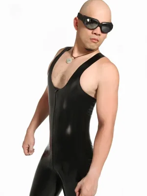 Latex Mens Muscle Singlet Front Zipper Catsuit Latex Mens Muscle Singlet Front Zipper Catsuit