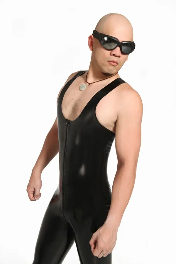 Latex Mens Muscle Singlet Front Zipper Catsuit Latex Mens Muscle Singlet Front Zipper Catsuit