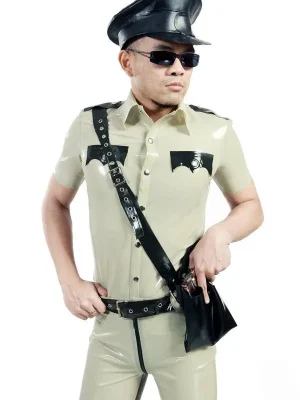 Latex Mens Police Style Uniform Shirt Latex Mens Police Style Uniform Shirt