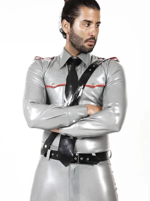 Latex Mens Police Uniform Long Sleeves Shirt Latex Mens Police Uniform Long Sleeves Shirt