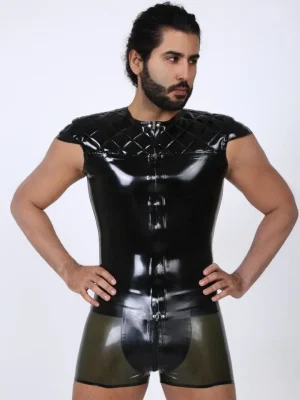 Latex Mens Quilted Pattern Capped Sleeve Top Latex Mens Quilted Pattern Capped Sleeve Top