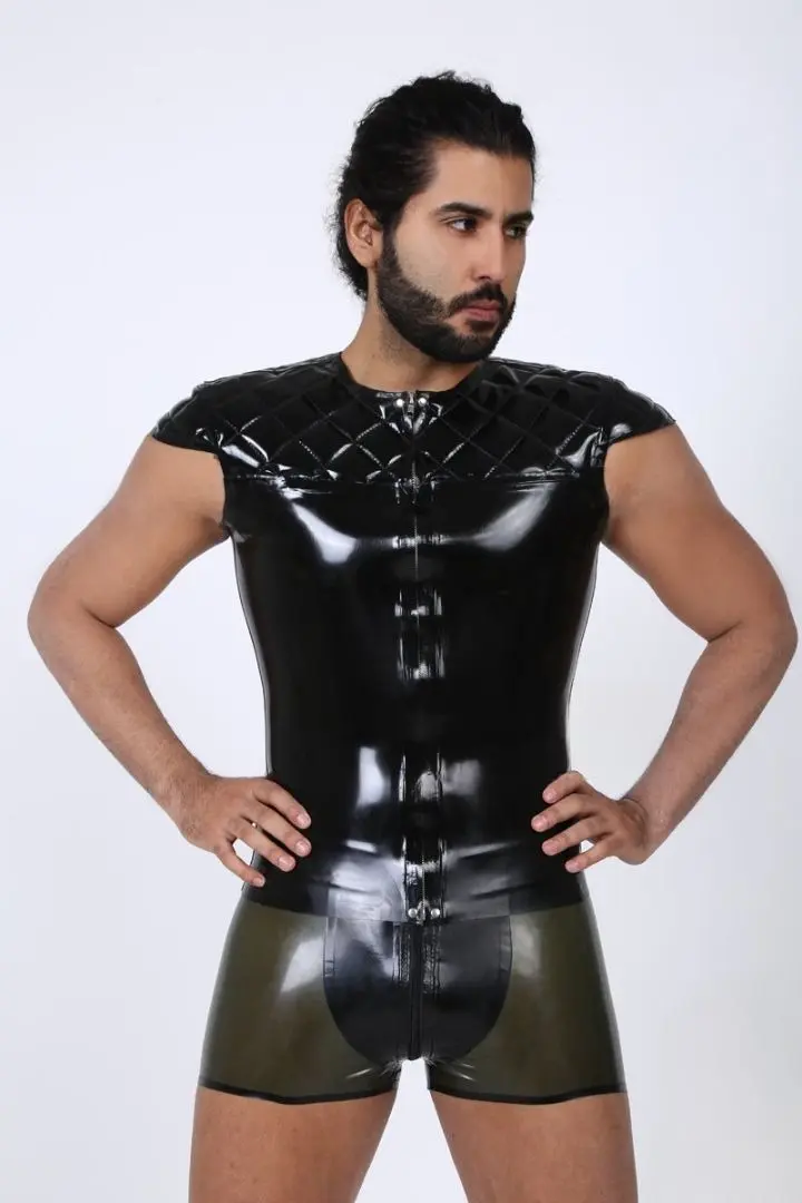 Latex Mens Quilted Pattern Capped Sleeve Top Latex Mens Quilted Pattern Capped Sleeve Top