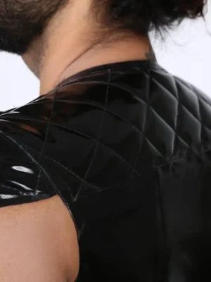 Latex Mens Quilted Pattern Capped Sleeve Top Latex Mens Quilted Pattern Capped Sleeve Top
