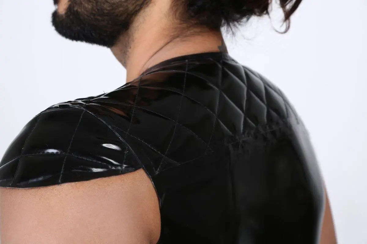 Latex Mens Quilted Pattern Capped Sleeve Top Latex Mens Quilted Pattern Capped Sleeve Top