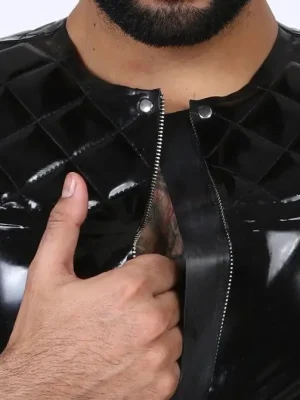 Latex Mens Quilted Pattern Capped Sleeve Top Latex Mens Quilted Pattern Capped Sleeve Top