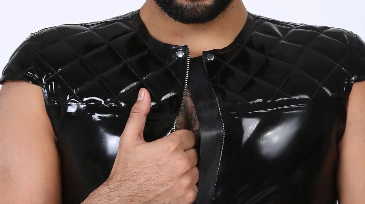 Latex Mens Quilted Pattern Capped Sleeve Top Latex Mens Quilted Pattern Capped Sleeve Top