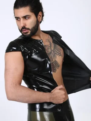 Latex Mens Quilted Pattern Capped Sleeve Top Latex Mens Quilted Pattern Capped Sleeve Top
