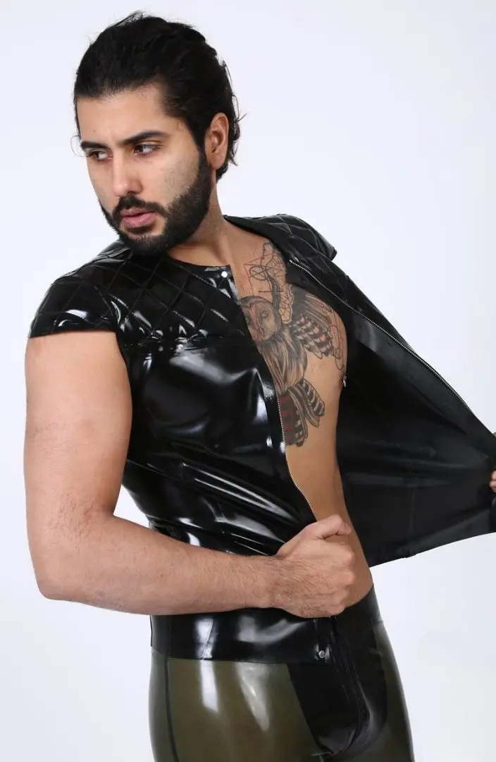 Latex Mens Quilted Pattern Capped Sleeve Top Latex Mens Quilted Pattern Capped Sleeve Top