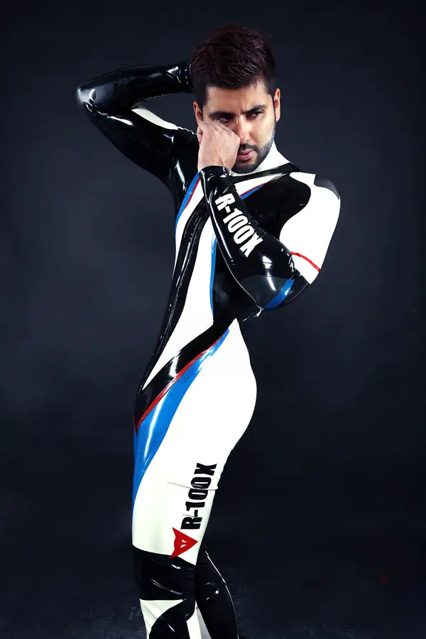 Latex Mens R-100X Branded Biker Catsuit Version 2 Latex Mens R-100X Branded Biker Catsuit Version 2