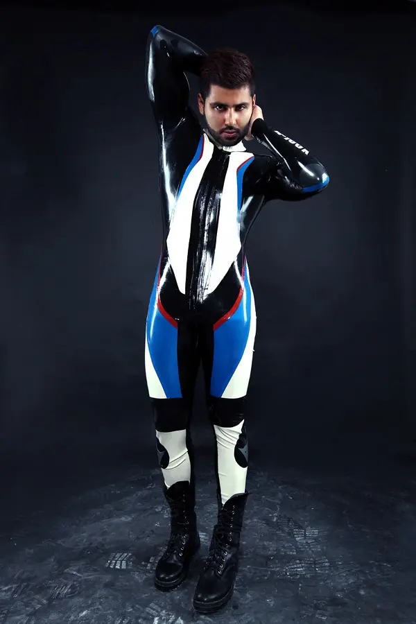 Latex Mens R-100X Branded Biker Catsuit Version 2 Latex Mens R-100X Branded Biker Catsuit Version 2