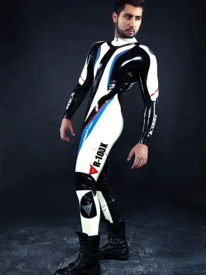 Latex Mens R-100X Branded Biker Catsuit Version 2 Latex Mens R-100X Branded Biker Catsuit Version 2