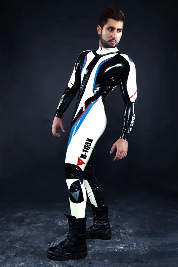Latex Mens R-100X Branded Biker Catsuit Version 2 Latex Mens R-100X Branded Biker Catsuit Version 2