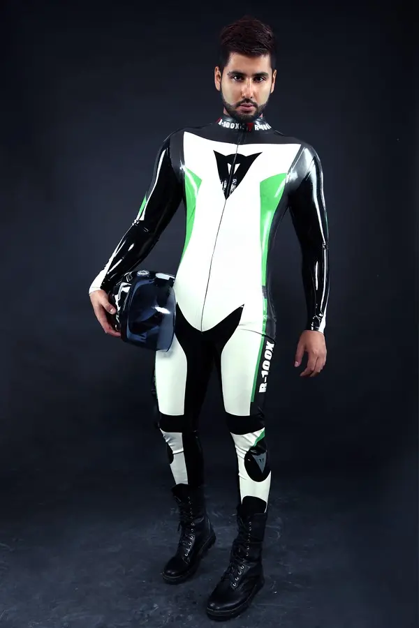 Latex Mens R-100X Branding MotoGP Biker Catsuit Model E Latex Mens R-100X Branding MotoGP Biker Catsuit Model E