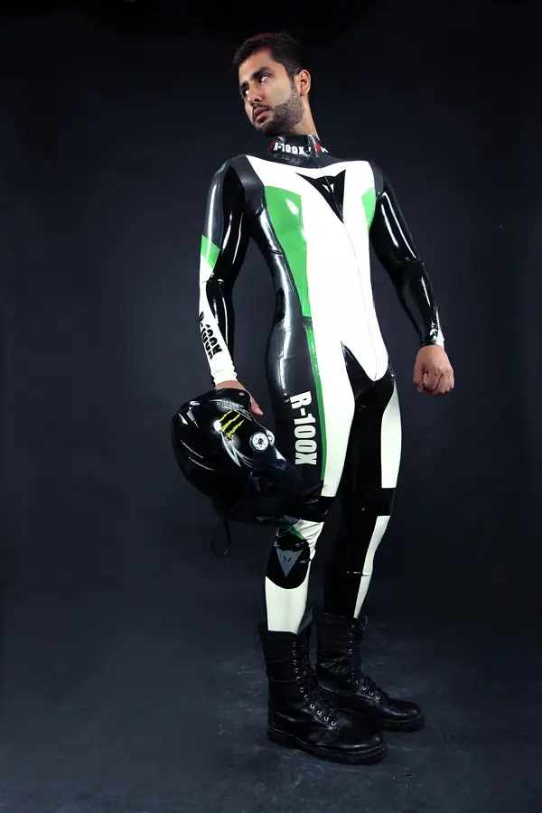 Latex Mens R-100X Branding MotoGP Biker Catsuit Model E Latex Mens R-100X Branding MotoGP Biker Catsuit Model E