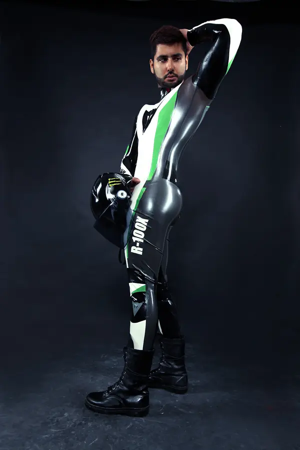 Latex Mens R-100X Branding MotoGP Biker Catsuit Model E Latex Mens R-100X Branding MotoGP Biker Catsuit Model E