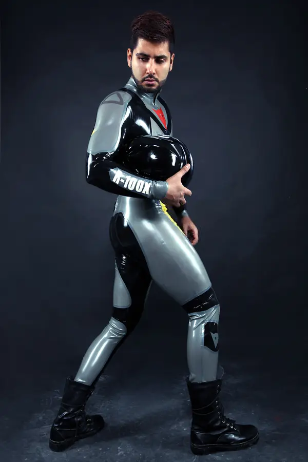 Latex Mens R-100X Rubber Moto Racing Suit Model F Catsuit Latex Mens R-100X Rubber Moto Racing Suit Model F Catsuit