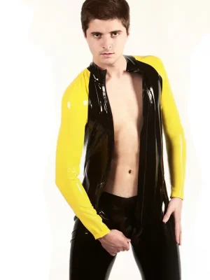 Latex Mens Raglan-Sleeved Front Zipper Catsuit
