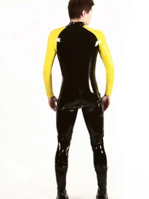 Latex Mens Raglan-Sleeved Front Zipper Catsuit