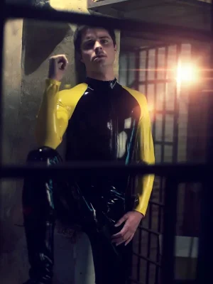 Latex Mens Raglan-Sleeved Front Zipper Catsuit