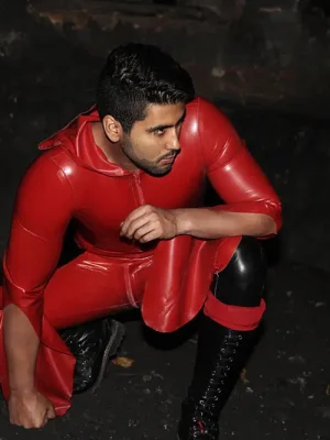 Latex Mens Regulus Hooded Front Zipper Catsuit