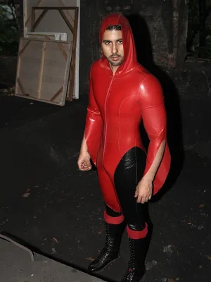 Latex Mens Regulus Hooded Front Zipper Catsuit