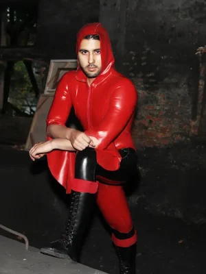 Latex Mens Regulus Hooded Front Zipper Catsuit