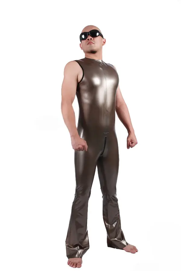 Latex Mens Retro70s Flared Legs Sleeveless Jumpsuit Catsuit Latex Mens Retro70s Flared Legs Sleeveless Jumpsuit Catsuit