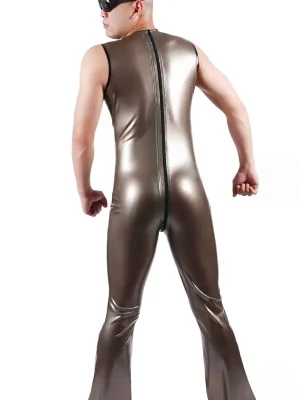 Latex Mens Retro70s Flared Legs Sleeveless Jumpsuit Catsuit Latex Mens Retro70s Flared Legs Sleeveless Jumpsuit Catsuit