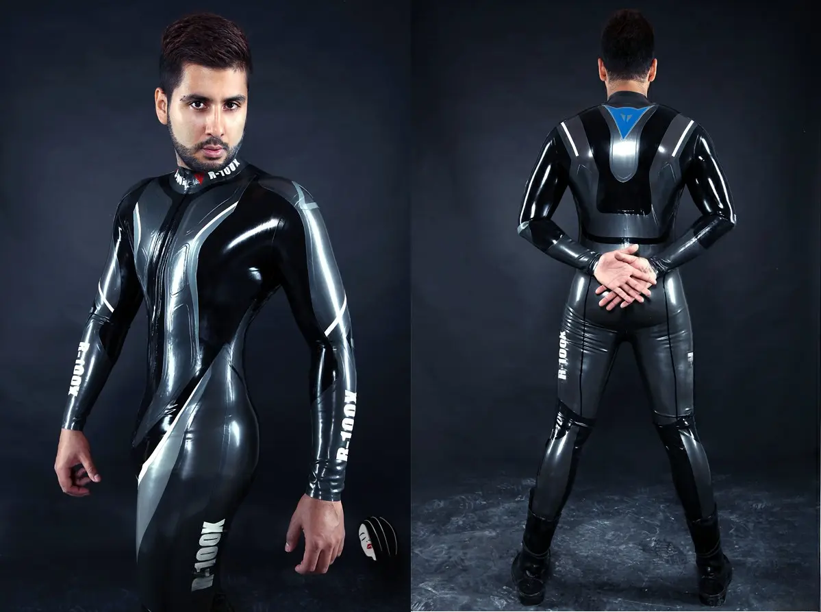 Latex Mens Rubber Moto Racing Catsuit Version 12 Latex Mens Rubber Moto Racing Catsuit Version 12