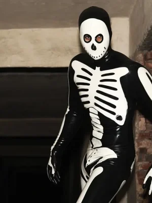 Latex Mens Scary Skeleton Total Body Catsuit
