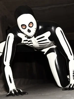 Latex Mens Scary Skeleton Total Body Catsuit