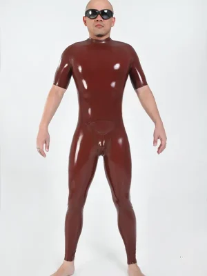 Latex Mens Short-Sleeved Catsuit With Back Zipper Latex Mens Short-Sleeved Catsuit With Back Zipper