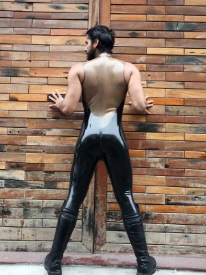 Latex Mens Show-Off Two-Color Sleeveless Catsuit