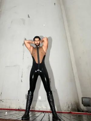 Latex Mens Show-Off Two-Color Sleeveless Catsuit