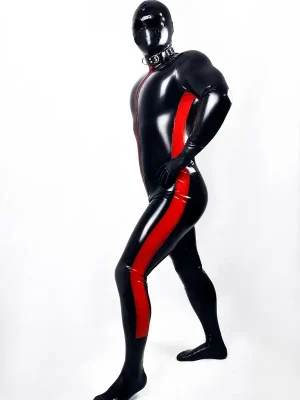 Latex Mens Side-Striped Front-Zipper Catsuit Latex Mens Side-Striped Front-Zipper Catsuit