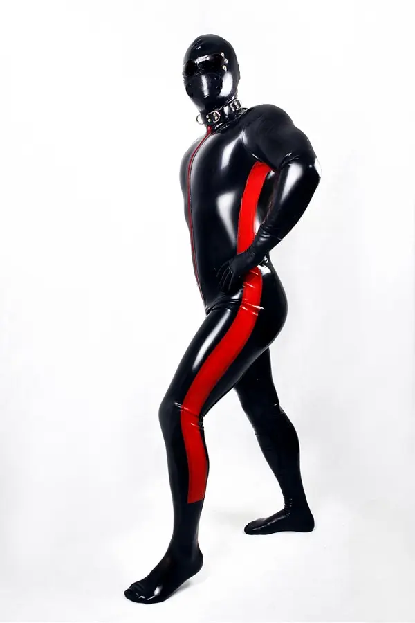 Latex Mens Side-Striped Front-Zipper Catsuit Latex Mens Side-Striped Front-Zipper Catsuit