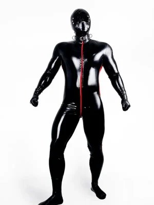 Latex Mens Side-Striped Front-Zipper Catsuit Latex Mens Side-Striped Front-Zipper Catsuit