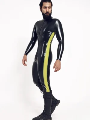 Latex Mens Side-Swiper Front Zipper Catsuit