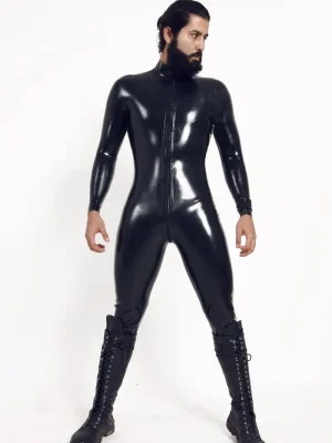 Latex Mens Side-Swiper Front Zipper Catsuit