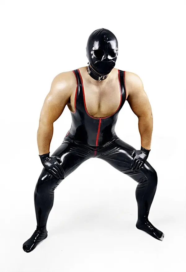 Latex Mens Singlet-Top Striped Catsuit with Feet Latex Mens Singlet-Top Striped Catsuit with Feet