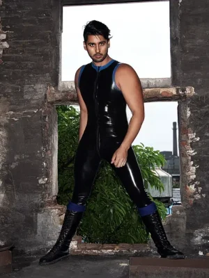 Latex Mens Sleeveless Front Zipper Catsuit Latex Mens Sleeveless Front Zipper Catsuit