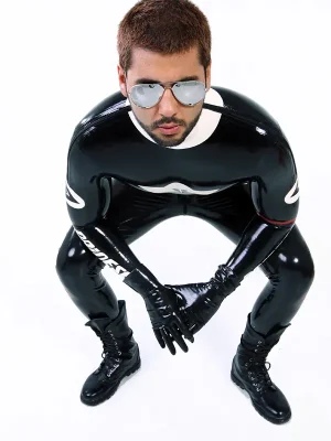 Latex Mens Smart Biker Brand Name Shoulder-Zipper Catsuit