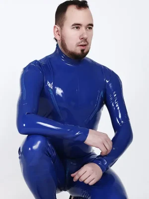 Latex Mens Standard Shoulder Zipper Catsuit With Nipple Zips Latex Mens Standard Shoulder Zipper Catsuit With Nipple Zips
