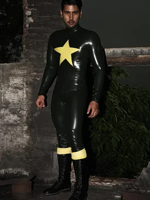 Latex Mens Star-Blazer Back Zipper Catsuit
