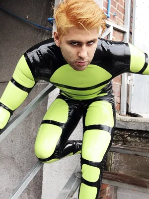 Latex Mens Straposis Back Zipper Catsuit With Feet Latex Mens Straposis Back Zipper Catsuit With Feet